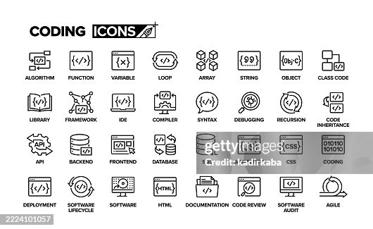 Coding Line Icon Set. Group Of Object. Coding Line Icon Set. Group Of Object.