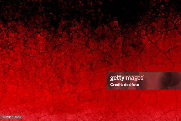 illustrations, cliparts, dessins animés et icônes de fond rouge et noir vide vide fissuré endommagé vieux patiné effrayant rouge et noir pour les concepts de guerre, agression, bataille, champ de bataille, sécheresse terre ou terre, toile de fond effrayante halloween - agression
