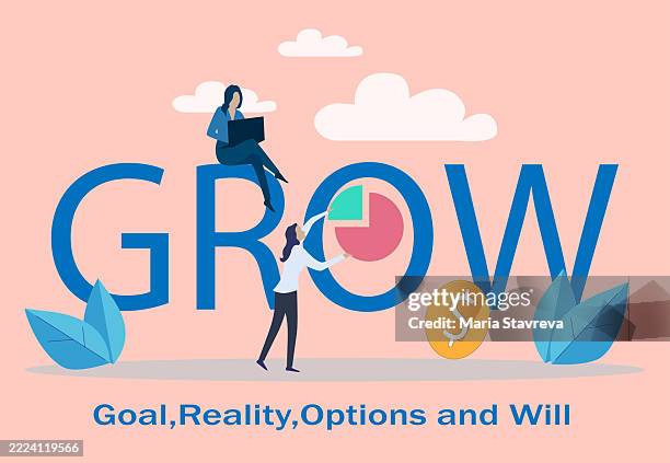 grow, goal, reality, options, and will. concept with people, keywords and icons. - feedback-loop-infographic stock illustrations