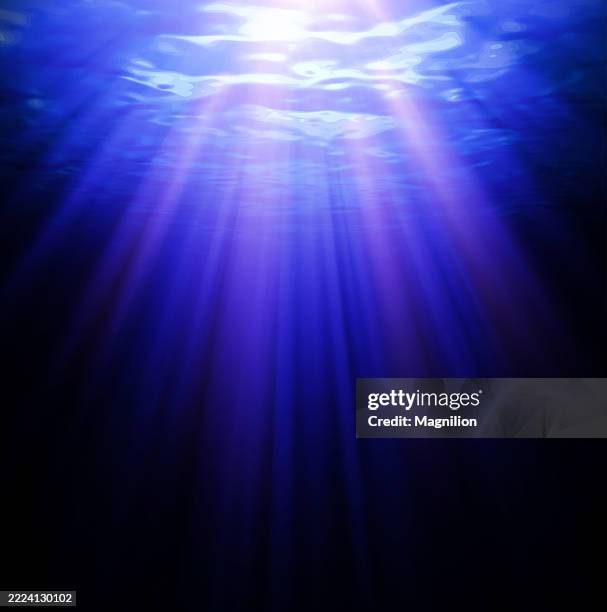 underwater light rays in deep blue ocean, abstract light and water reflections, vector illustration - underwater pool background stock illustrations