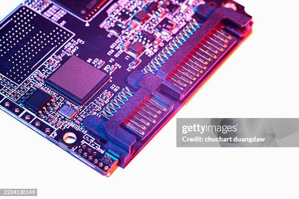 pcb board close-up, ssd hard disk, solid state drive on white background - byte stock pictures, royalty-free photos & images
