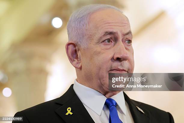 Netanyahu's Israeli Prime Minister Benjamin Netanyahu speaks to reporters after ...