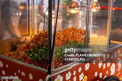 Popcorn on a cart with preparations Popcorn on a cart with preparations