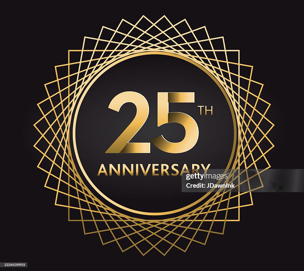 25 Year Anniversary decorative wire gold frame label design on black