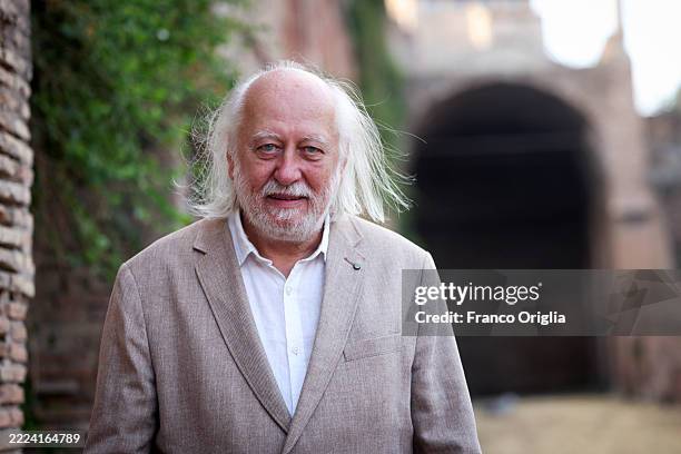 Hungarian novelist and screenwriter László Krasznahorkai attends the "Letterature" International Festival at Stadio Palatino on July 08, 2025 in...