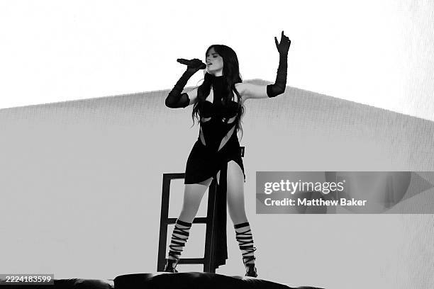 Camila Cabello performs onstage during a concert at Eventim Apollo on July 08, 2025 in London, England.