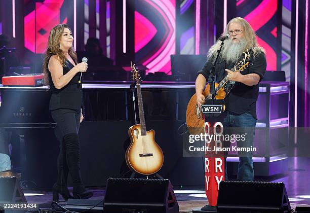 Gretchen Wilson and Jamey Johnson perform during the Opry 100 Honors Charlie Daniels concert at The Grand Ole Opry on July 08, 2025 in Nashville,...