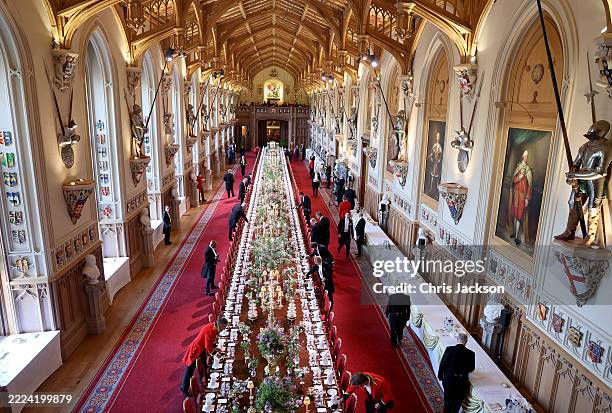 King Charles III makes a speeh as he attends the State Banquet at Windsor Castle on July 08, 2025 in Windsor, England. President Emmanuel Macron and...
