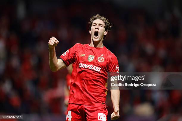 Marcel Ruiz of Toluca celebrates after scoring the team's first goal during the 1st round match between Toluca and Necaxa as part of the Torneo...