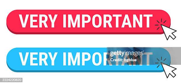 very important - red and blue buttons with cursor on white background - too much technology stock illustrations