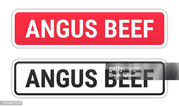 angus beef - red and black labels on white background - angus stock illustrations