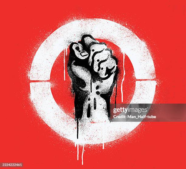 ilustraciones, imágenes clip art, dibujos animados e iconos de stock de graffiti de plantilla de puño levantado - igualdad racial