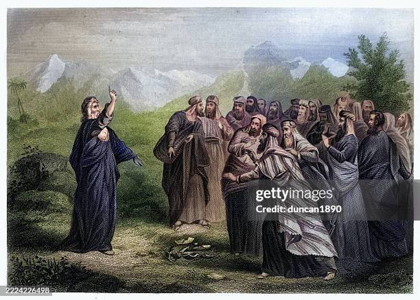 altes testament, jeremia, der die gefäße des töpfers zerbricht, bibel, religiöse vintage-illustrationskunst - religiöse darstellung stock-grafiken, -clipart, -cartoons und -symbole