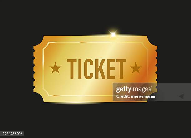 golden ticket with glossy finish and stars - sweepstakes stock illustrations