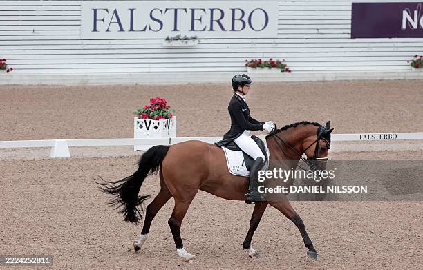 Germany Tessa Frank on her horse Lavaletta competes during the FEI Nations Cup Grand Prix Special dressage at Falsterbo horse show on July 13, 2025....