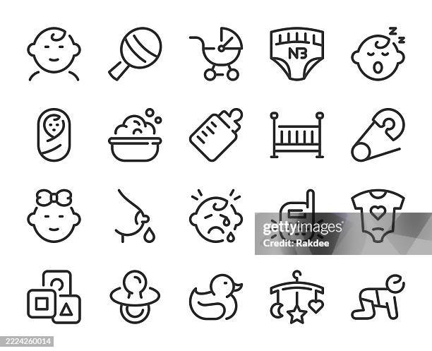 baby - linie symbole - babybett stock-grafiken, -clipart, -cartoons und -symbole