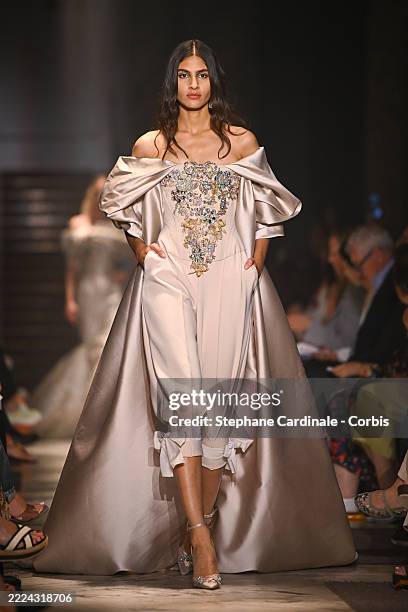 Model walks the runway during the Elie Saab Haute Couture Fall/Winter 2025/2026 show as part of Paris Fashion Week on July 09, 2025 in Paris, France.