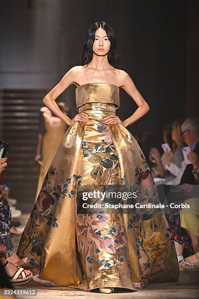 Model walks the runway during the Elie Saab Haute Couture Fall/Winter 2025/2026 show as part of Paris Fashion Week on July 09, 2025 in Paris, France.