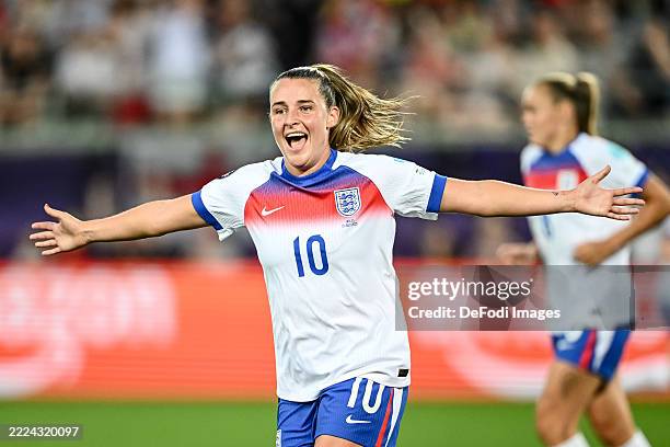 St. Gallen, Switzerland Ella Toone of England celebrates after scoring her team's second goal during the UEFA Women's EURO 2025 Group D match between...