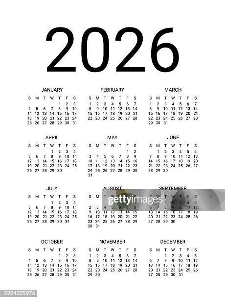 calendar 2026 template. week starts on sunday. vector - sunday stock illustrations