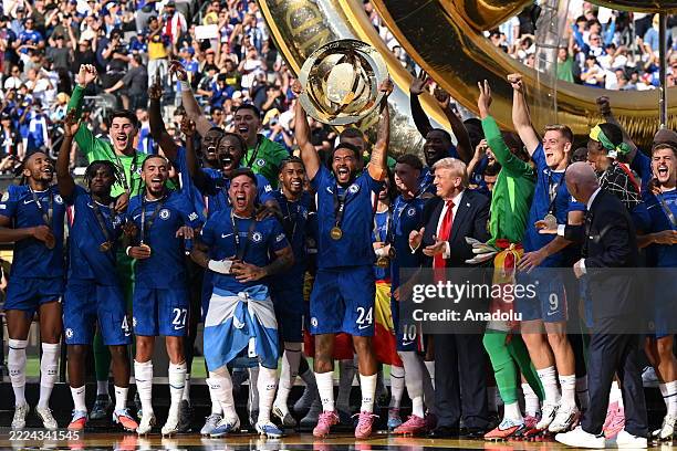 Chelsea Winning Cwc Chelsea's players celebrate the victory with the winner's trophy next ...