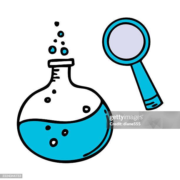 beaker doodled line icon on a transparent base - beaker isolated stock illustrations