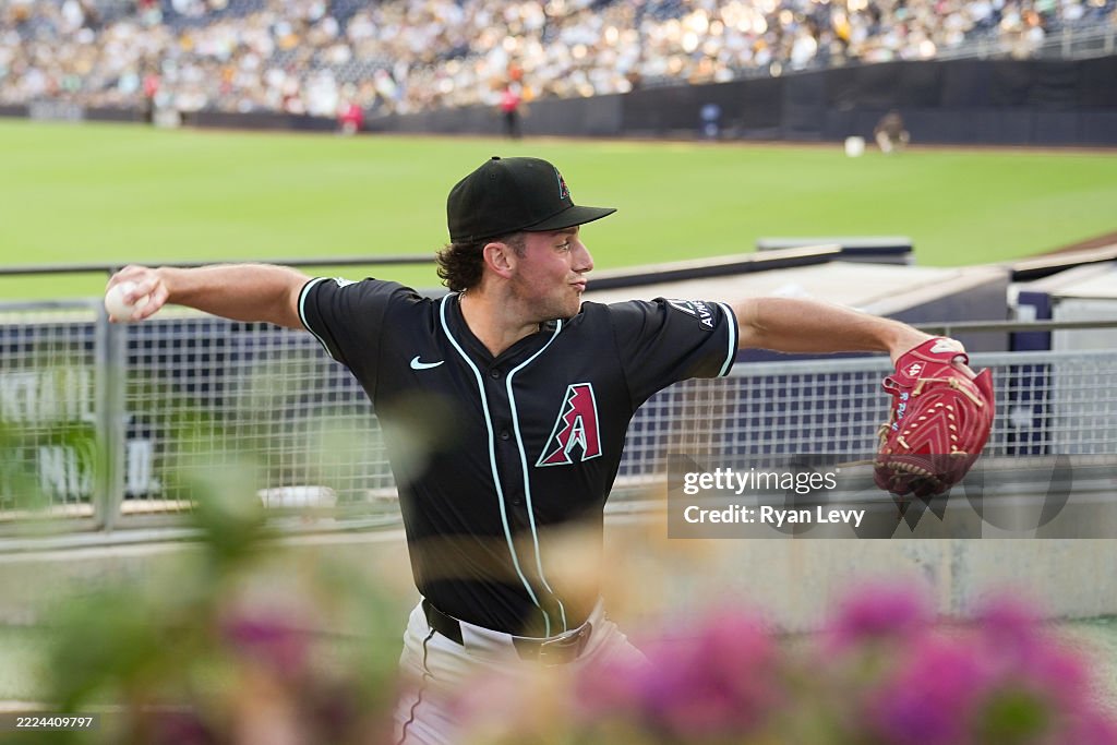 Padaff Diamondbacks Brandon Pfaadt of the Arizona Diamondbacks warms up prior to the game ...