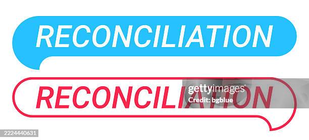 reconciliation - blue and red speech bubble on white background - sorry balloons stock illustrations