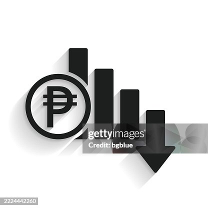Peso rate decrease. Icon with long shadow on white background Peso rate decrease. Icon with long shadow on white background