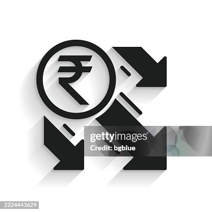 Indian rupee decrease. Icon with long shadow on white background Indian rupee decrease. Icon with long shadow on white background