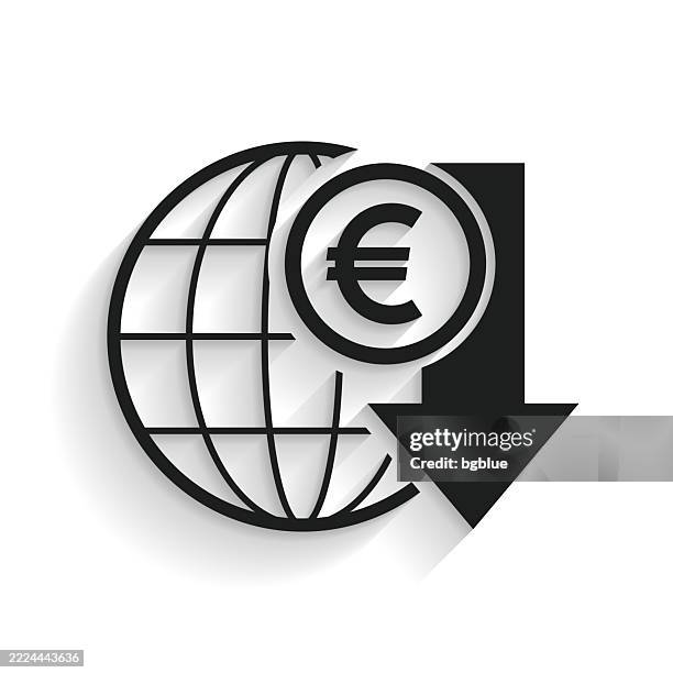 euro rate decrease. icon with long shadow on white background - worlds colliding stock illustrations
