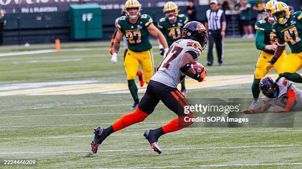 Seven McGee of the BC Lions in action during the CFL regular season action between the Edmonton Elks and BC Lions at the Commonwealth Stadium....