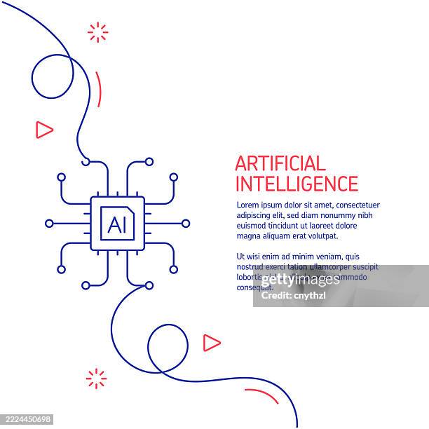 continuous line drawing of artificial intelligence icon. hand drawn symbol vector illustration. minimalist design with thin blue and red lines. - continuous learning stock illustrations