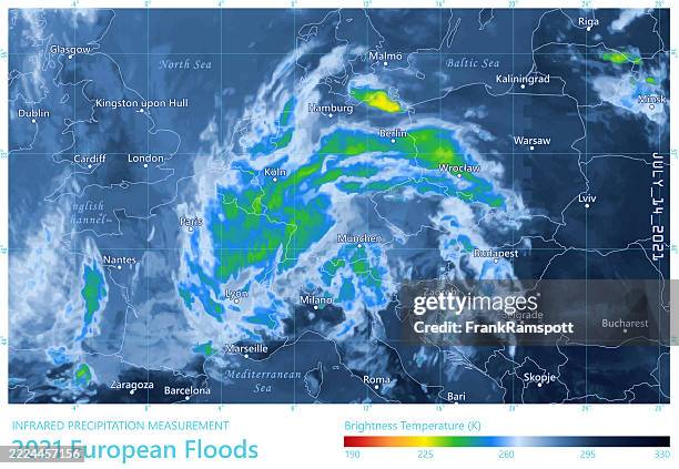 low pressure bernd 20210714 precipitation map western europe - weather radar stock illustrations