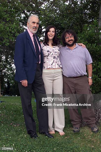 From the upcoming film 'Lord of the Rings' are Christopher Lee, Liv Tyler, and Director Peter Jackson. They are photographed at Chateau Castellaras...