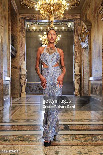 Model walks the runway during the Peet Dullaert Haute Couture Fall/Winter 2025/2026 show at Opéra Comique as part of Paris Fashion Week on July 10,...