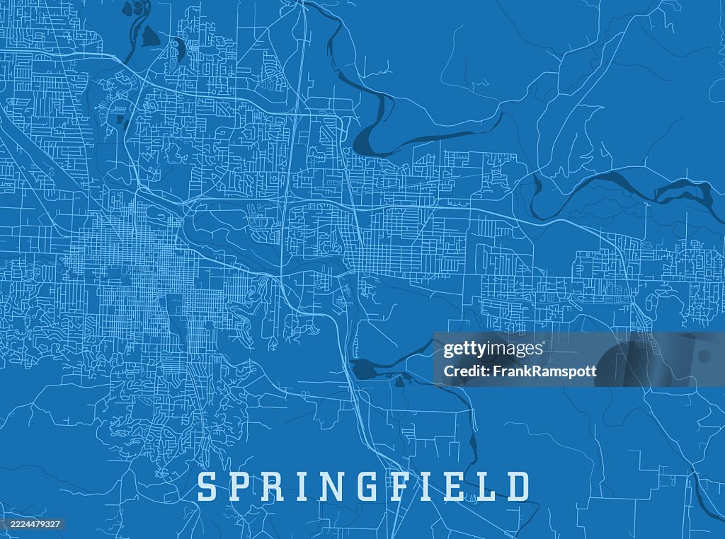 Springfield OR City Vector Road Map Blue Horizontal