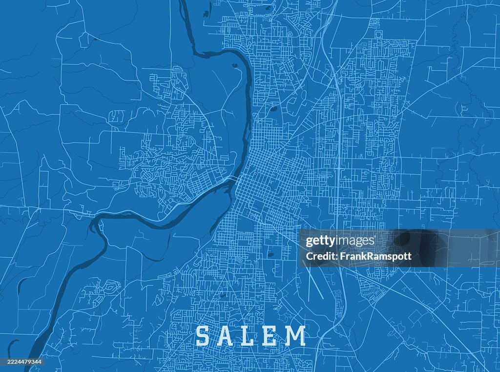 Salem OR City Vector Road Map Blue Horizontal