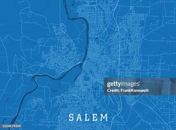 salem or city vector road map blue horizontal - willamette river stock illustrations