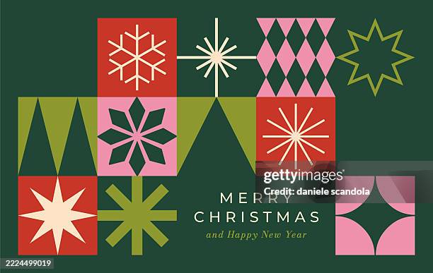 modern geometric holiday christmas card design. - christmas card design stock illustrations