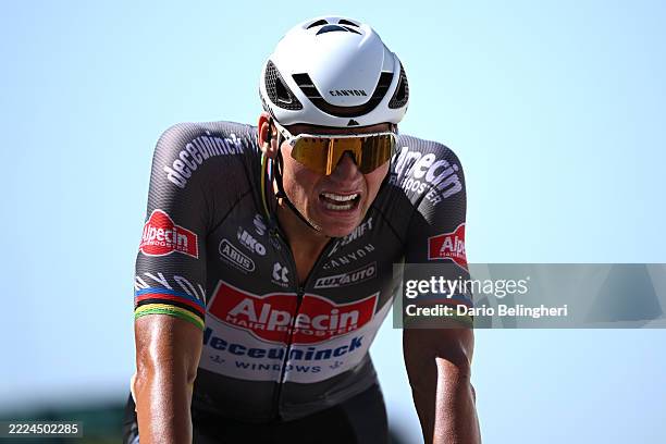 Mathieu Van Der Poel of Netherlands and Team Alpecin - Deceuninck crosses the finish line during the 112th Tour de France, Stage 6 a 201.5km stage...
