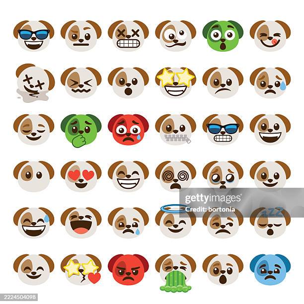 dog emoji icon set - sad dog stock illustrations