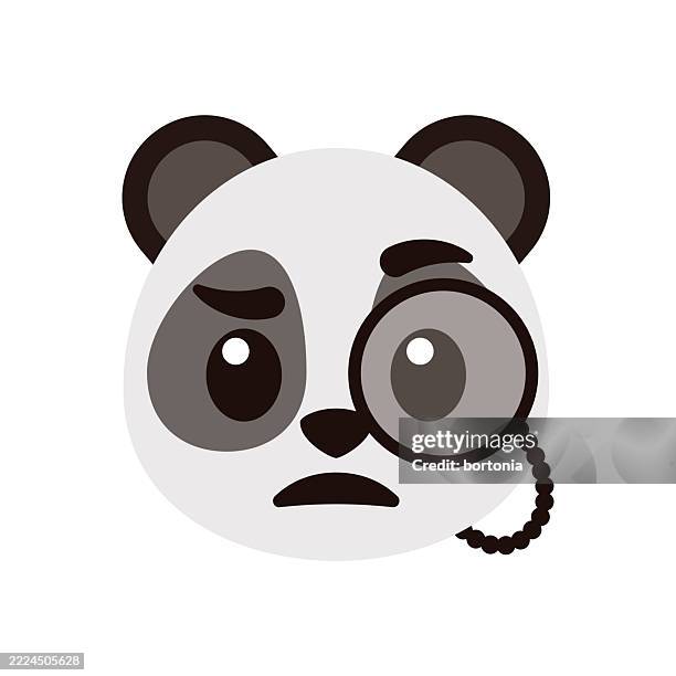 investigating panda emoji icon - monocle stock illustrations