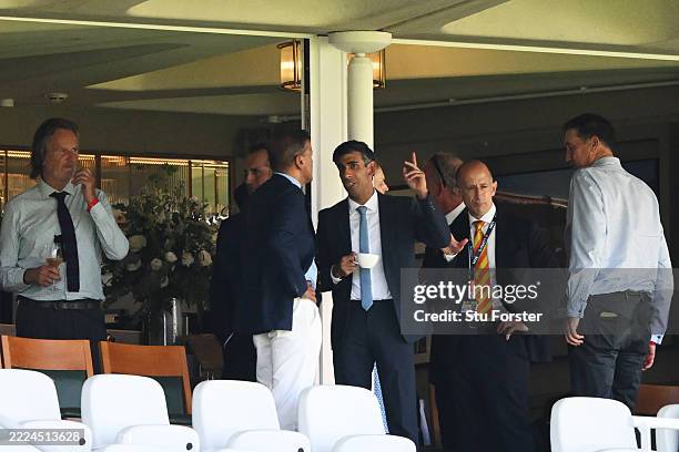 Rishi Sunak looks on in the stands during Day One of the 3rd Rothesay Test Match between England and India at Lord's Cricket Ground on July 10, 2025...