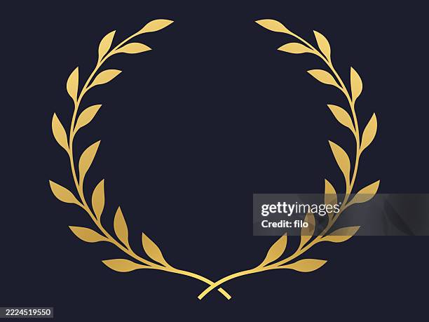 illustrazioni stock, clip art, cartoni animati e icone di tendenza di corona d'alloro d'oro award design - corona di alloro
