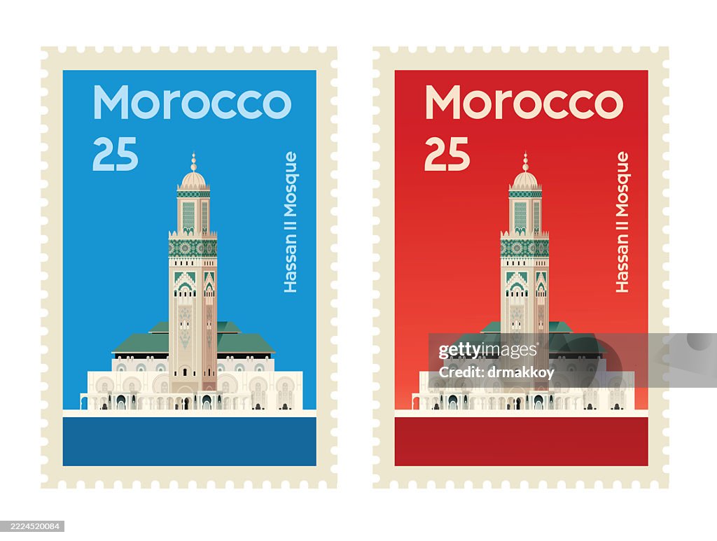 Hassan II Mosque Postage Stamp – Iconic Moroccan Landmark