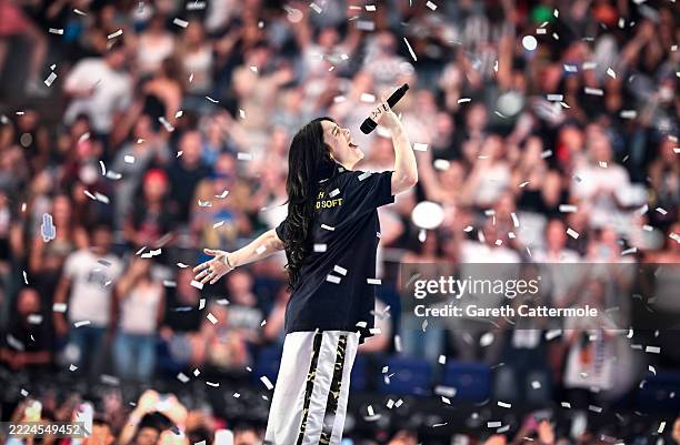 Billie Eilish performs on stage at The O2 Arena on July 10, 2025 in London, England.