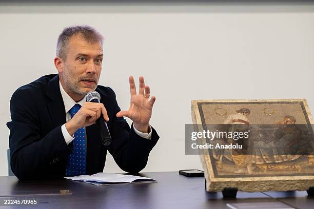 IPOMPEII, ITALY The Director of the Archaeological Park of Pompeii, Gabriel Zuchtriegel looks on during the presentation of the Roman-era mosaic...