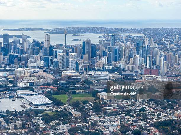 aerial view over sydney cbd - sydney skyline stock pictures, royalty-free photos & images