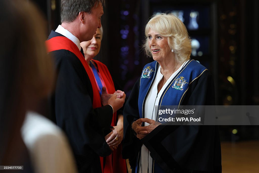 Queen Camilla Is Installed As An Honorary Freeman And Liveryman Of The Worshipful Company Of Stationers And Newspaper Makers
